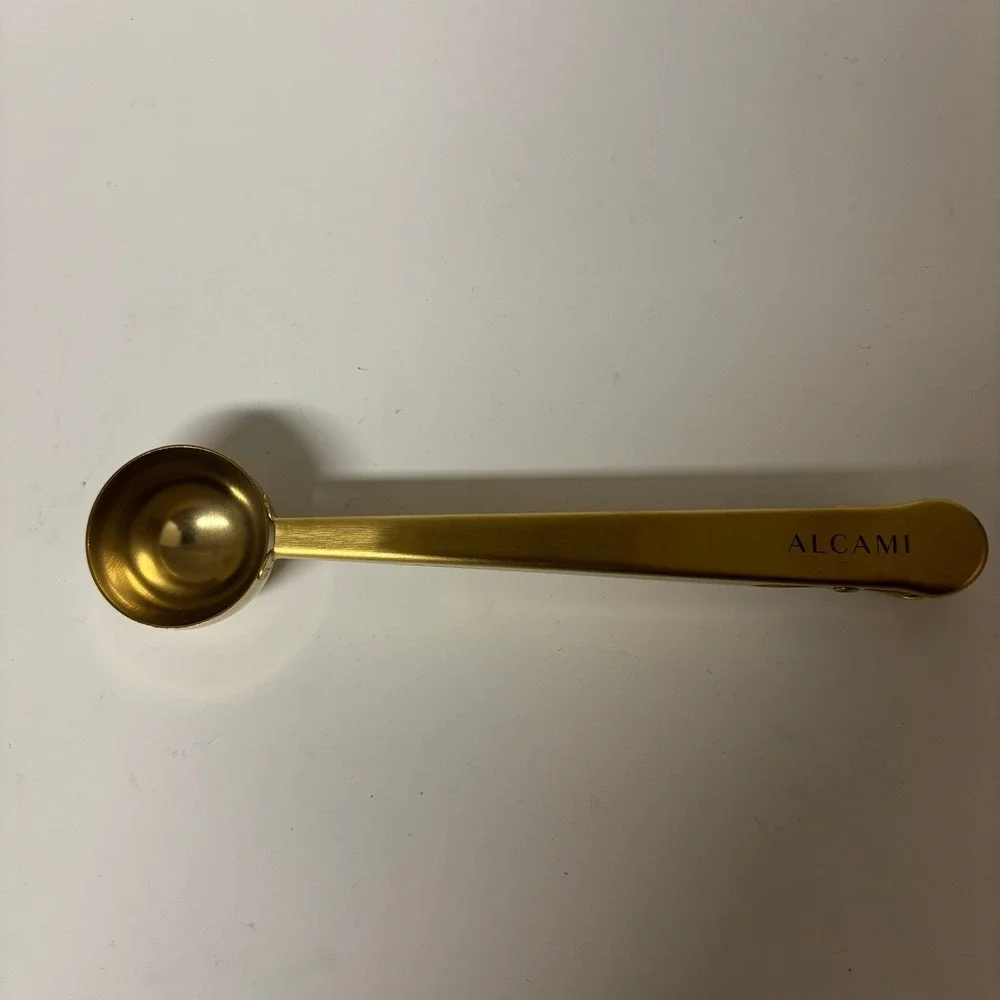 Alcami Gold Coffee Scoop with Bag Clip Measuring Spoon Stainless Steel 7 Inch